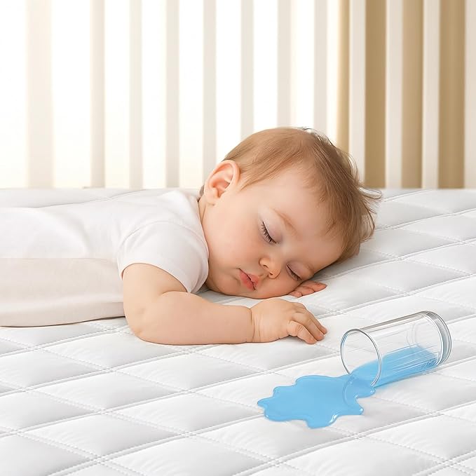 Yoofoss Waterproof Crib Mattress Protector, Quilted Crib Mattress Pad Cover Ultra Soft and Breathable, Machine Washable Toddler Mattress Protector for Standard Baby Crib Size 52''x28''