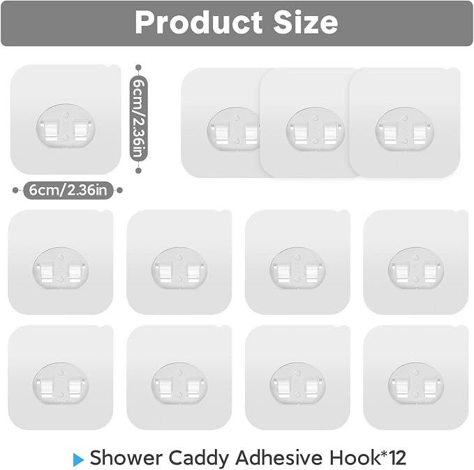 Lsnisni 12 Pack Clear Plastic Shower Caddy Adhesive Hooks, Strong Adhesive, Waterproof, No Drilling, 12 Count, Modern Style, Suitable for Bathroom and Kitchen - Image 2