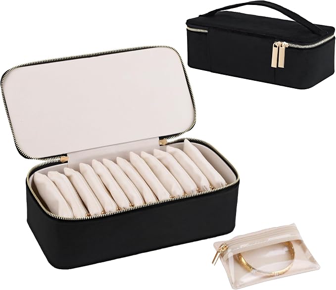HofferRuffer Jewelry Box Organizer for Women Girls, Travel Jewelry Case with Portable Zipper Bags, Jewelry Storage Ideal for Travel & Home Organization (12pcs-Black Velvet) by HofferRuffer