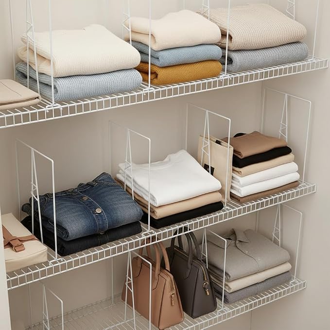 Wire Shelf Dividers - White Closet Organization & Storage Organizer - No Tool Shelf Divider for Wire Shelves - Metal Shelf Accessories – for 12“ Deep Wire Shelves – Tall 16” Height – 4 Pack - Image 5