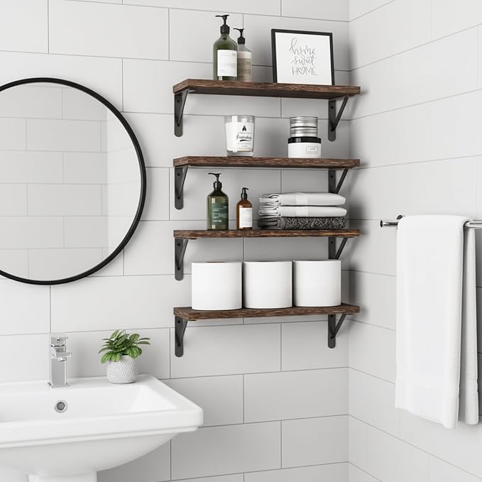 Fixwal Floating Shelves for Wall, Wood Wall Mounted Shelves for Bedroom, Bathroom, Living Room, Kitchen Storage and Decor(Brown, Set of 4, 16.5 Inch) - Image 6