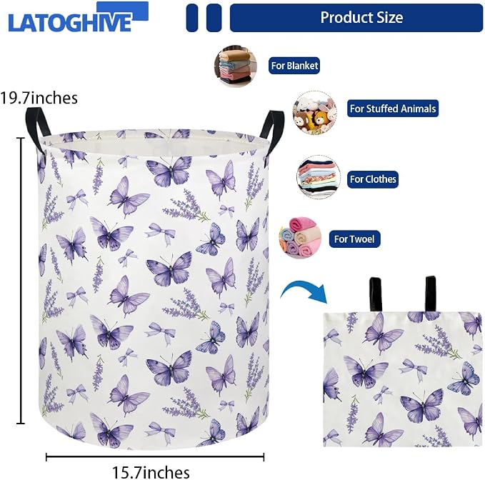 Baby Laundry Hamper kids laundry Basket Waterproof Laundry Bag for Bedroom Toy Clothes Organizer Room Décor(Butterfly) - Image 2