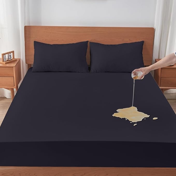 Twin Mattress Protector, Waterproof Mattress Cover with 18" Deep Pocket Bed Cover, Fitted Sheet Style Noiseless Breathable Machine Washable, Black (39' X 75'')