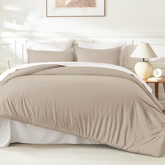 Litanika Comforters Khaki Oversized Queen Size, 3 Pieces Lightweight Solid Bedding Comforter Set, All Season Fluffy Bed Set (98x98In Comforter & 2 Pillowcases)