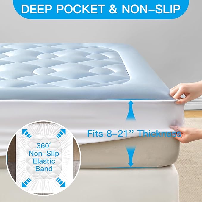 Cooling Mattress Topper King Size - Pillow Top Mattress Pad for Hot Sleepers - Breathable Ultra Soft Mattresses Protector with 8-21 Inch Deep Pocket (78x80 inch, Blue)