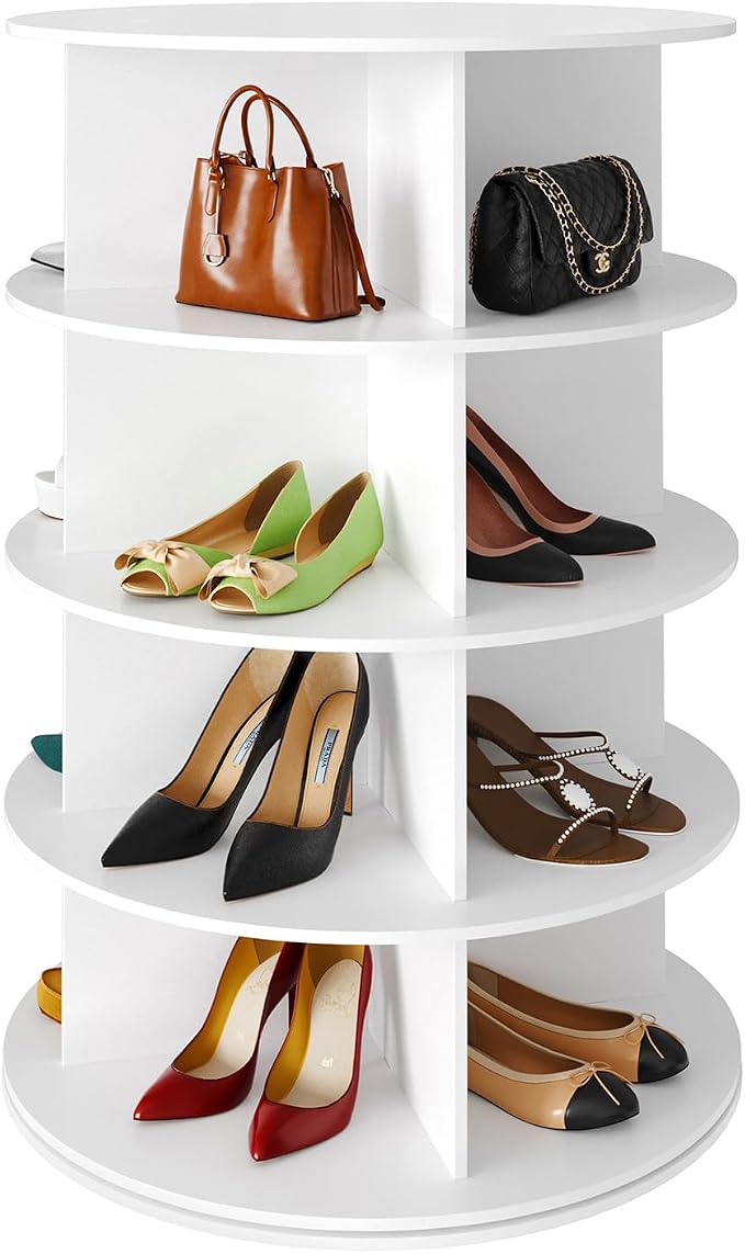 SpaceAid 4 Tier Rotating Shoe Rack Tower, Spinning Shoe Display Lazy Susan, Revolving 360 Shoe Rack Storage Round Carousel, Vertical Handbag Rotate Shoes Closet Organization (4-Tier White) by SpaceAid