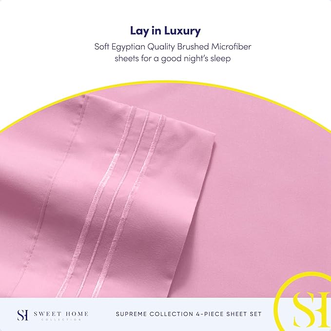 Twin XL Sheets - Breathable Luxury Sheets with Full Elastic & Secure Corner Straps Built In - 1800 Supreme Collection Extra Soft Deep Pocket Bedding Set, Sheet Set, Twin XL, Pink