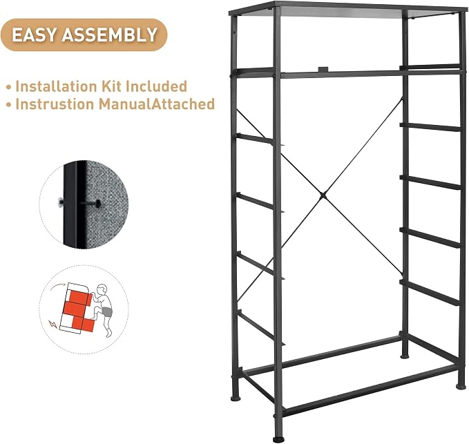 Mifuro Tall Dresser for Bedroom, Vertical Storage Organizer Tower with 7 Drawers, Chest of Drawers with Fabric Bins, Steel Frame, Wood Top for Bedroom, Closet, Entryway- Black - Image 9