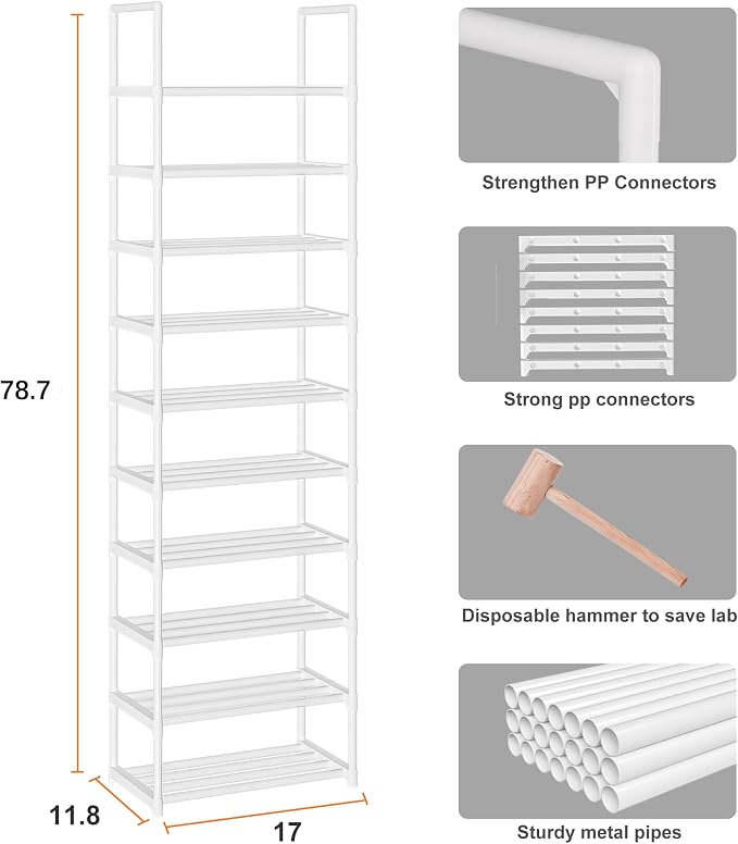 OYREL Shoe Rack Tall, Sturdy Metal Shoe Rack Organizer,Narrow Shoe Racks for Closets,Shoe Stand Shelf - Image 3