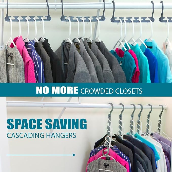 Wonder Hanger Max 20-Pack Space Saving Hangers, Reinforced Hooks Swivels 360°, Cascading Hanger, College Dorms & Storage Closet Organizer, Fully Assembled – Grey - Image 6