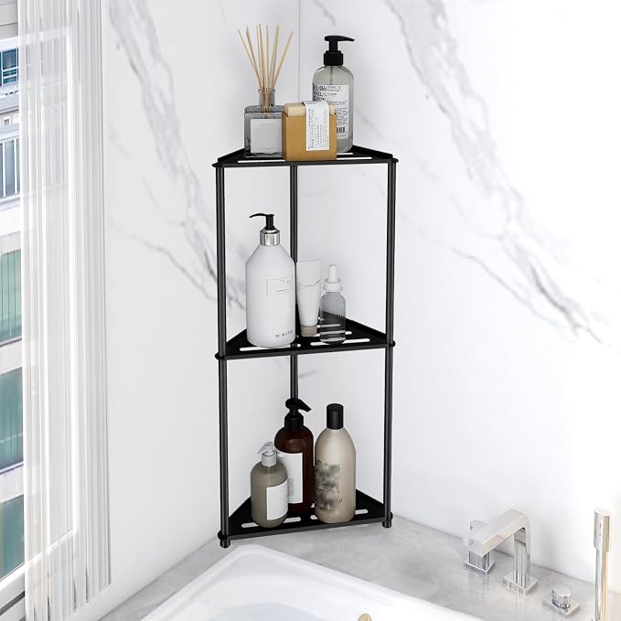 Standing Shower Caddy Corner, 3 Tier Stainless Steel Shower Organizer Stand, Rustproof Corner Shower Shelves, Corner Shower Caddy Bathroom Shower Stand, Black by XEENEW