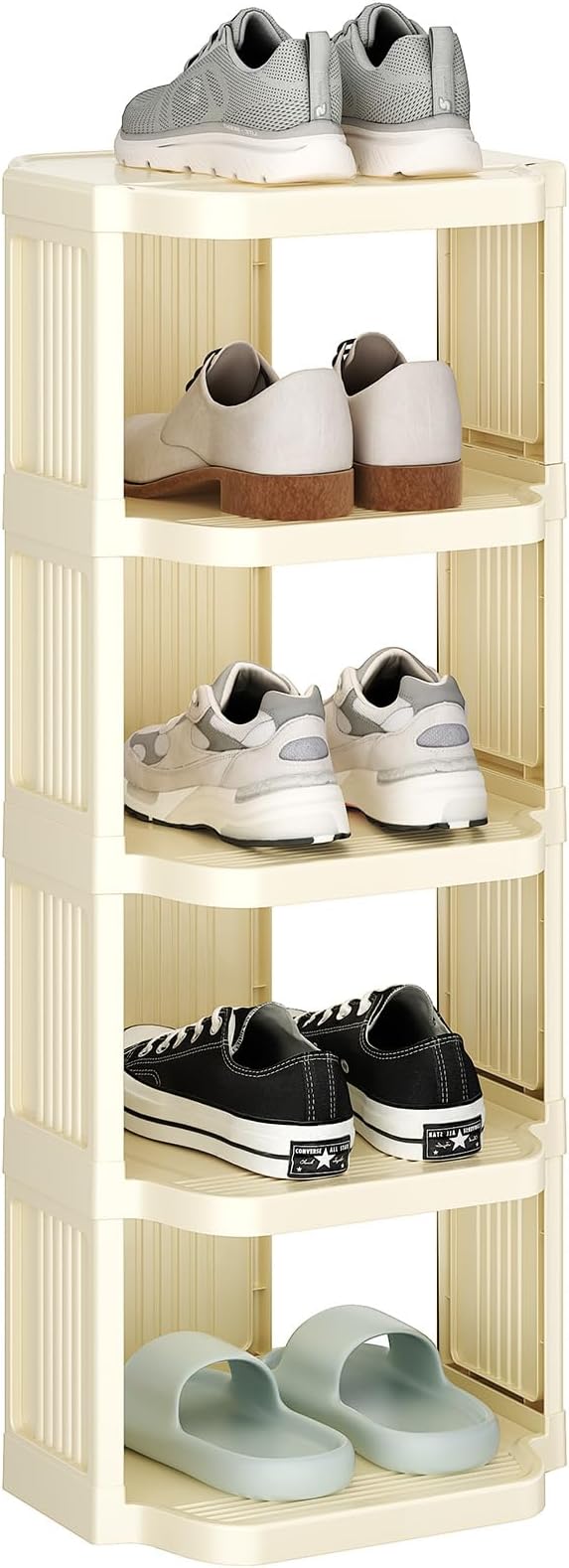 Kitstorack Vertical Shoe Rack: 5 Tiers Stackable Shoe Rack for Closet DIY Free Standing Shoe Organizer Small Shoe Shelf for Small Spaces and Narrow Spaces Plastic, White by Kitstorack