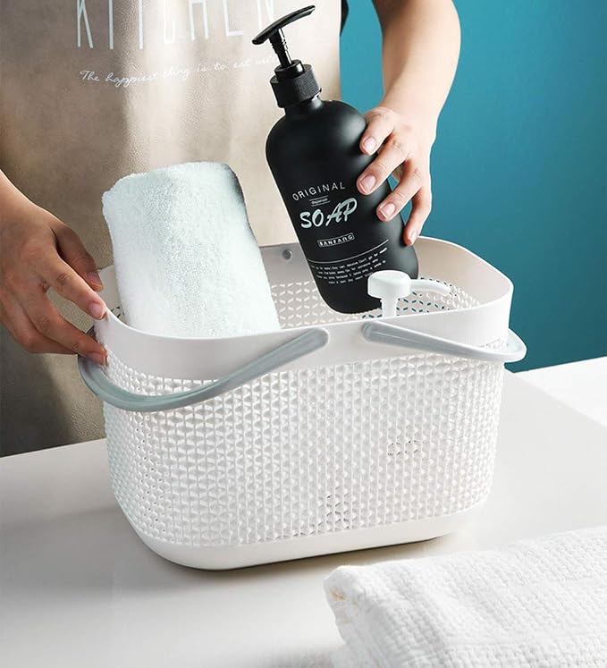 UUJOLY Portable Shower Caddy Basket Tote, Plastic Storage Basket with Handles Organizer Bins for Kitchen Bathroom College Dorm, White 2 Pack - Image 3