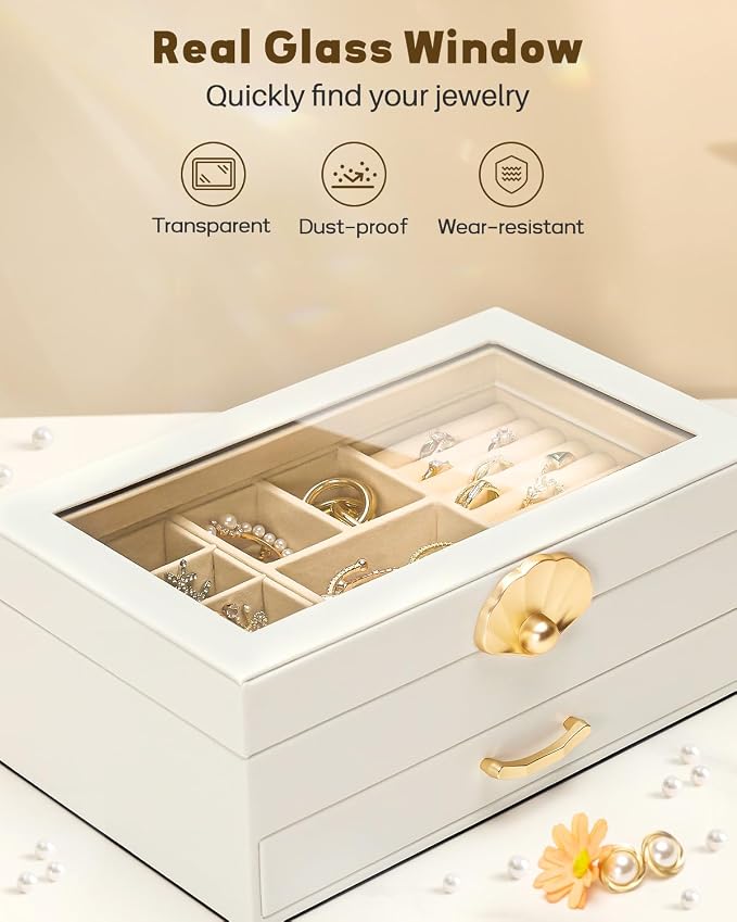 Enthralite Jewelry Box with 1 Drawer: Display Organizer for Earrings Necklaces - Gift for Girls Women (White) - Image 3