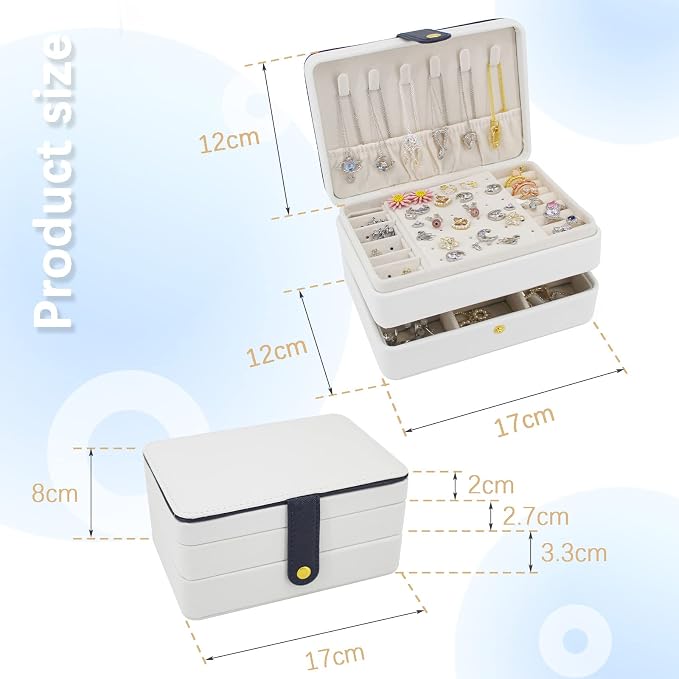 KOOAAICCHI Small Jewelry Box, Travel Jewelry Organizer, Portable Jewelry boxes for Women Girls Gift, Double Layers PU Leather Jewelry Holder for Rings, Earrings, Necklaces-White - Image 5