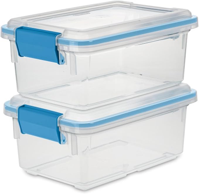 Sterilite 7.5 Qt Gasket Box, Stackable Storage Bin with Latching Lid and Tight Seal, Plastic Container to Organize Basement, Clear Base, Lid, 1-Pack - Image 8