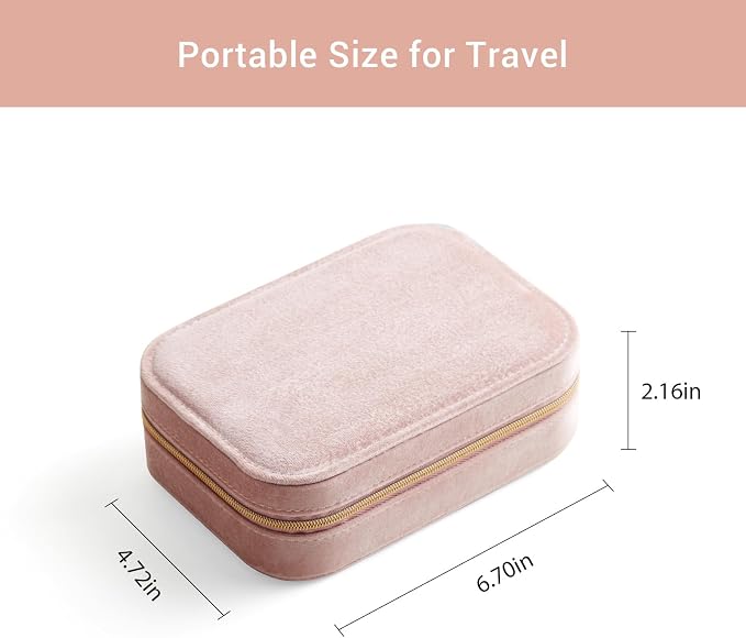 CASEGRACE Plush Velvet Travel Jewelry Box, Portable Jewelry Case for Women Girls, Double Layer Jewelry Organizer Display Box for Necklace Earring Rings Bracelet, Travel Accessory Gifts, Pink - Image 4