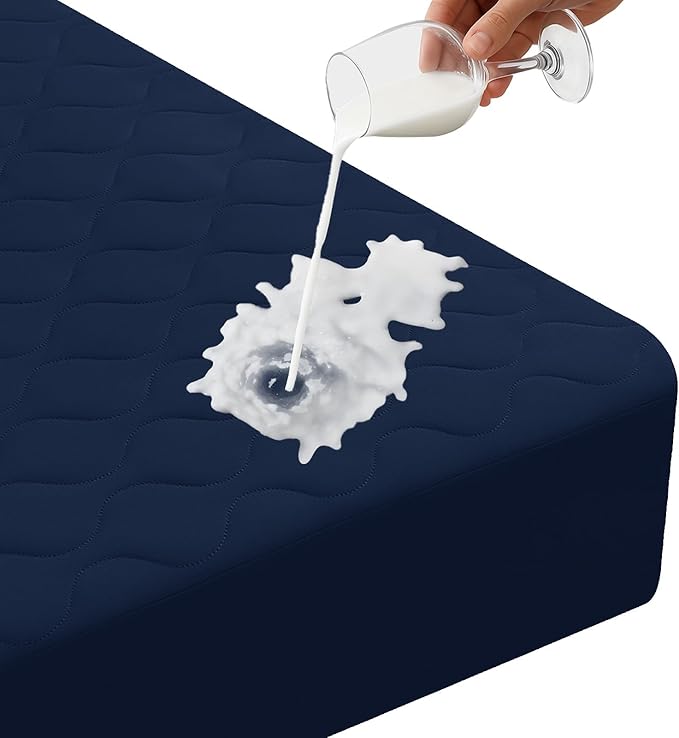 Waterproof Mattress Protector,Twin Mattress Protector Fitted Up to 16" Deep Pocket, Soft Breathable Bed Mattress Cover for Bedroom,Doom Room Machine Washable,(Navy Blue)