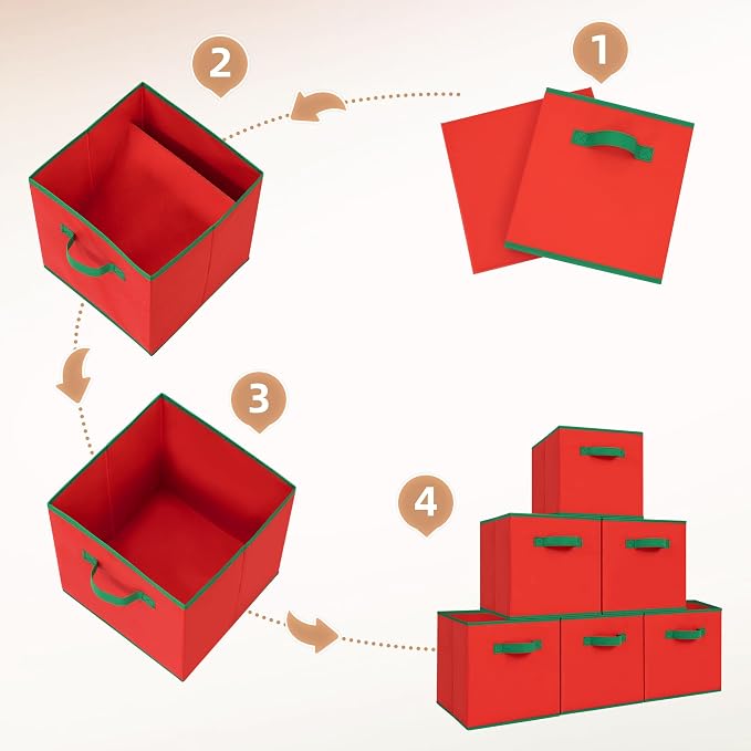 STORAGE MANIAC Storage Cubes, 11 Inch Durable 4 Pack Storage Shelf Basket for Christmas, Fabric Foldable Collapsible Bins with Handles for Organization, Closet, Shelves, Offices, Toys, Red - Image 6