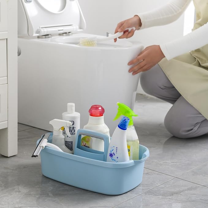 ALINK Plastic Cleaning Storage Caddy with Handle, Large Shower Caddy Basket Organizer for Dorm, Bathroom, Tool, Garden, Kitchen, Cleaning Supplies - Clear - Image 5