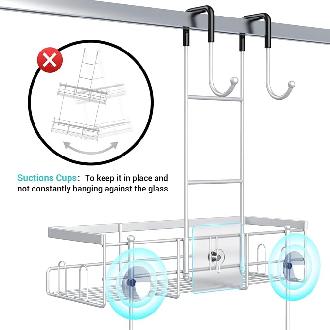 Aitatty Over the Door Hanging Shower Caddy: Rustproof Hanging Organizer over the Door - No Drilling Bathroom Rack for Inside Shower Chrome - Image 3