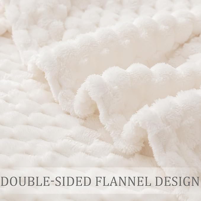Exclusivo Mezcla Fleece California King Blanket for Bed, Oversized Fuzzy Ivory Bed Blankets, Soft Cozy Plush Sofa Throws for All Seasons, 120x120 Inches