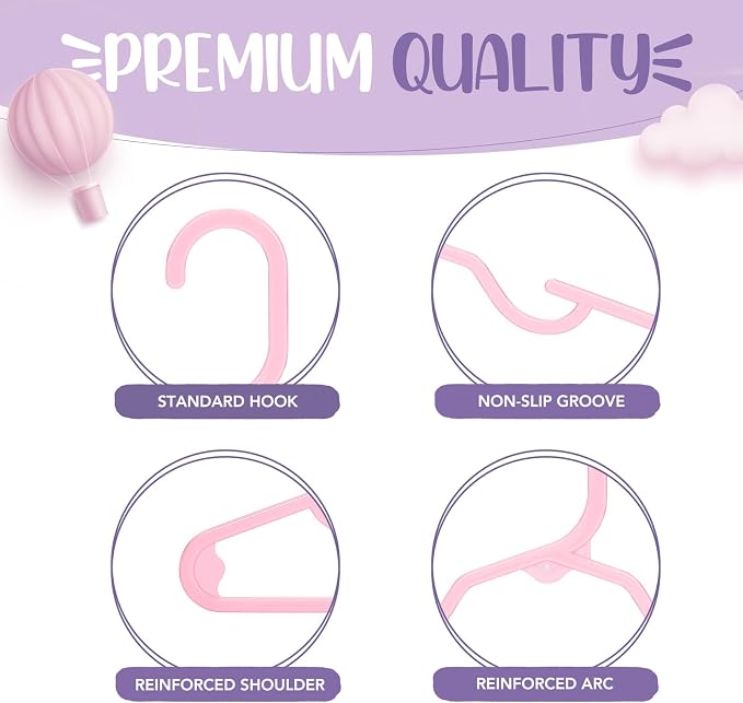 HOUSE DAY Plastic Baby Hangers for Closet 60 Pack, Durable Plastic Kids Hangers for Baby Clothes, Thin & Compact Childrens Hangers, Space Saving Pink Baby Hanger, Small Hanger for Kids Clothes - Image 6