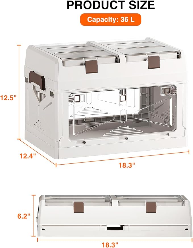 Closet Organizer and Storage Box, Large Essential Collapsible Plastic Car Trunk Container with Clear Lids and Doors, Open Front Multifunctional Stackable Bin for Bedroom, Dorm Room, Craft 36 L - Image 2