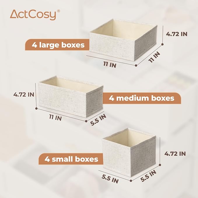 12 Pack Drawer Organizer for Baby Clothes, Linen Fabric Nursery Organizer for Baby Diaper, Collapsible Deep Fabric Drawer Organizer with Zipper for Socks, Bra, Towels, Ties, Beige - Image 6