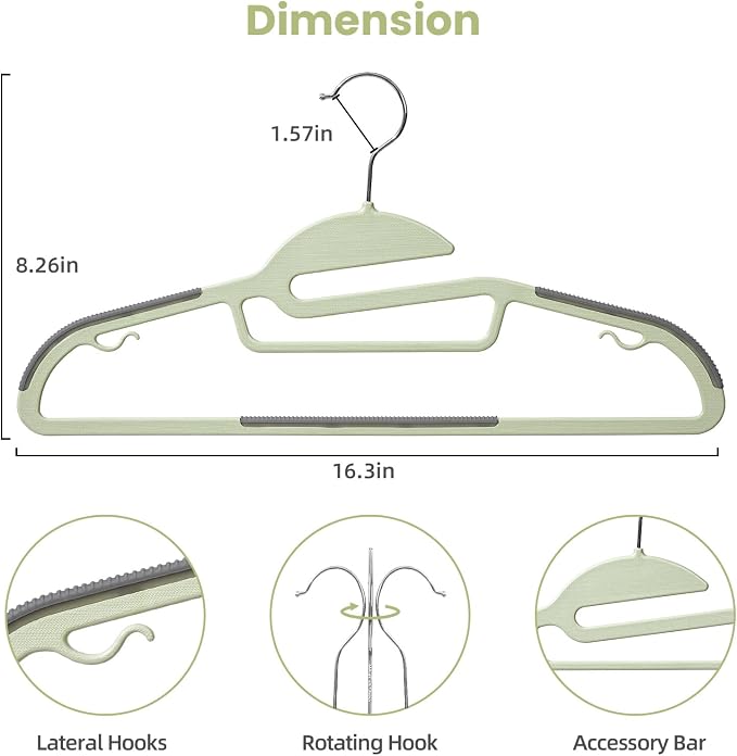 Heavy Duty Plastic Hangers 50 Pack with Non-Slip Design,0.2 Inches Thick,360°Swivel Hook Space Saving Organizer for Bedroom Closet,Shirts,Pants,Strong Enough for Coat(Matcha Green- S Shaped) - Image 2