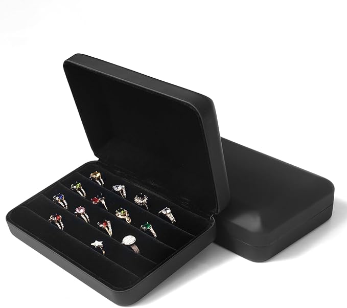 Jewelry Ring organizer Box, Portable Small Storage Display Case, Fashion Jewelry Tray Holder Showcase, Ring Boxes for Multiple Rings Fits for Travel or Home Organizers (Black Big) - Image 3