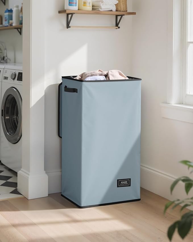 SOLEDI Laundry Hamper with Lid 100L Large & Tall Collapsible Laundry Basket, Clothes Hamper with Bag Removable Easy to Carry, Dirty Hampers for Bedroom, Bathroom, Dorm, College, Blue Grey - Image 2