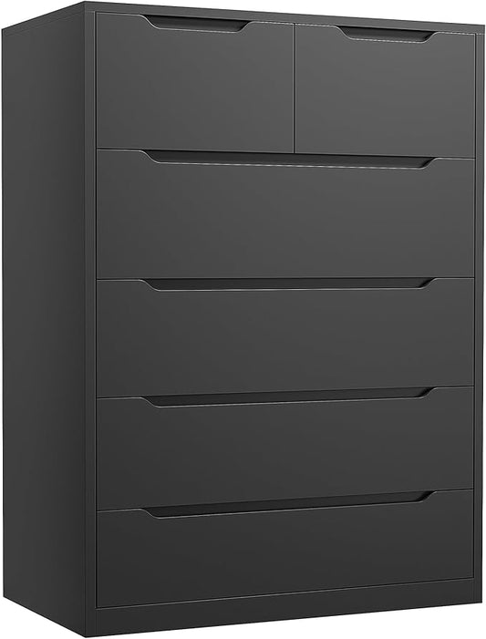 Romorgniz Dresser for Bedrom with 6 Large Drawers, Tall Chest of Drawers Modern Wooden Dresser for Living Room, Entryway, Hallway, Black, 43.2" H X 27.6" W X15.6 D