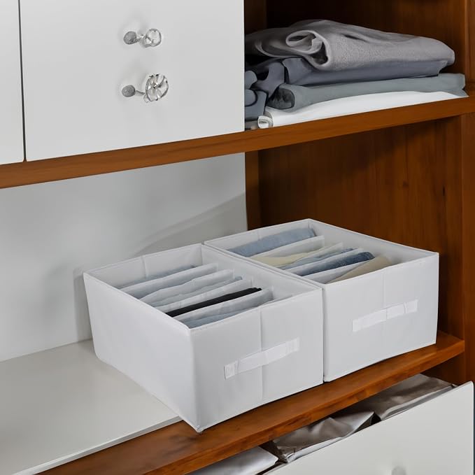 Extra Large Clothes Closet Organizer 6 Compartments for Jean Sweater Sheets to Shirt - Divided Clothing Storage Boxes for Closet, Wordrobe, Bedroom, Shelf (4pc White) - Image 4