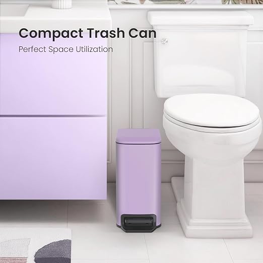 Cesun Small Bathroom Trash Can with Lid Soft Close, Step Pedal, 6 Liter / 1.6 Gallon Stainless Steel Garbage Can with Removable Inner Bucket, Anti-Fingerprint Finish (Purple) - Image 3