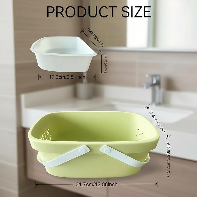 Pulseplay Plastic Organizer Storage Basket with Handles Portable Large Capacity Shower Caddy Basket with Drainage Holes for Bathroom Living Room College Dorm Room (Green) - Image 6