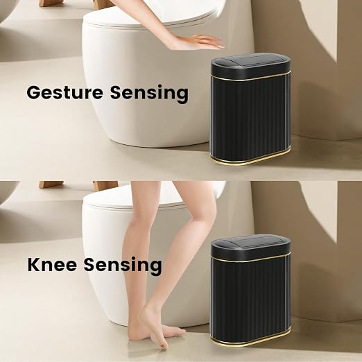 ELPHECO Bathroom Trash Can with Lid Butterfly, Motion Sensor Trash Can Bathroom Decor Automatic Garbage Can Wastebasket Bathroom Accessories, Kitchen, Living Room, Office, Black Gold - Image 6
