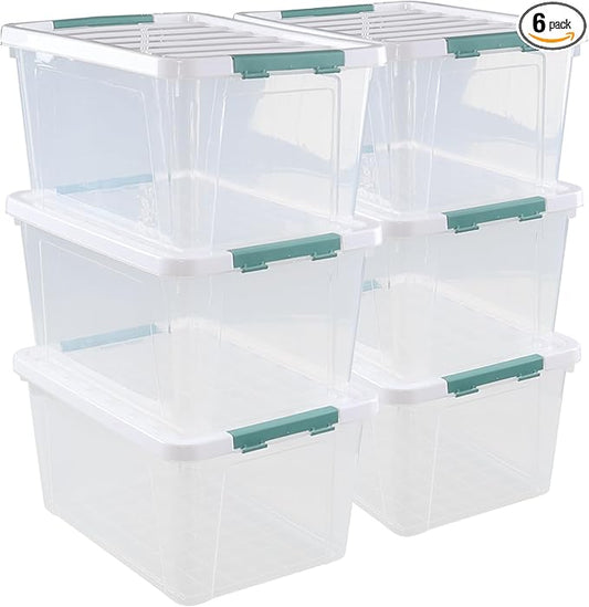 35 Quarts Latching Box, Clear Storage Bins with Lids, Large Plastic Containers for Storage Set of 6