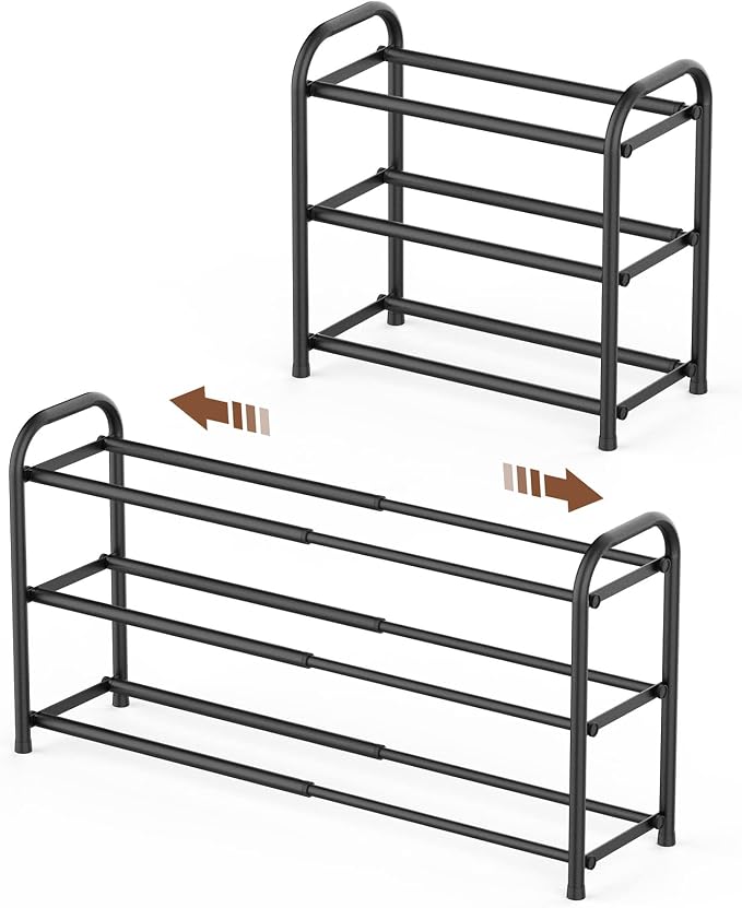 Gonfoam 3-Tier Expandable Shoe Rack,Adjustable Shoe Shelf Storage Organizer Heavy Duty Metal Free Standing Shoe Rack for Entryway Closet Doorway (Black) by Gonfoam