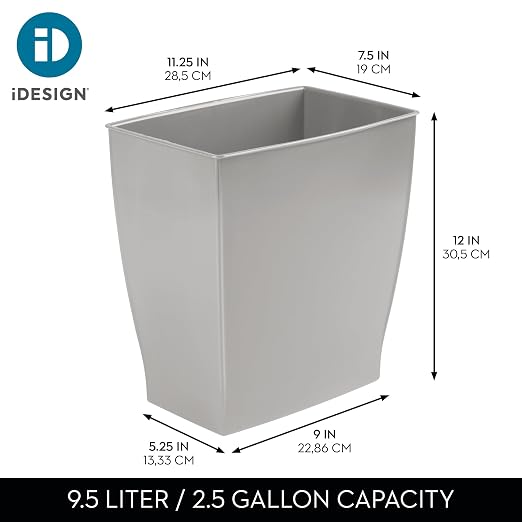 iDesign Small Plastic Bathroom Trash Can, Slim Rectangle Garbage Bin for Bedroom, Office, Dorm, 2-Pack, Gray - Image 4