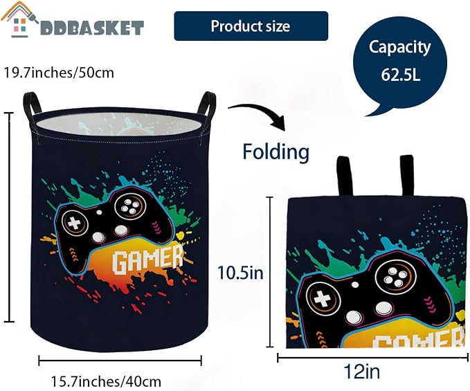Kids Laundry Basket Game Hamper for Nursery Boys Hamper Cute Kids Storage Bin Room Decor for Home(Game) - Image 2