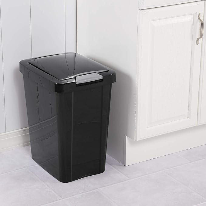 Sterilite 7.5 Gallon TouchTop Wastebasket with Lid That Opens with Touch, Conceals Trash in the Kitchen, Bathroom, Mudroom or Office, Black, 1-Pack - Image 3