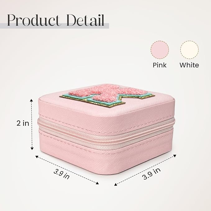 SANDJEST Personalized Jewelry Box, Pink Travel Jewelry Box with Initial K, Small Monogrammed Jewelry Case Organizer for Girls Women Teen Kids, Mini Travel Essentials Gifts for Birthday Christmas - Image 2