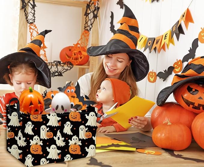 Rectangular Halloween Basket Pumpkin Baskets Trick or Treat Basket Rectangular Organizer Box Room Decor for Halloweens Parties(Black Halloween) - Image 6