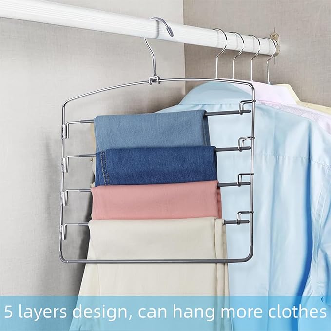 FeeraHozer Pants Hangers Space Saving 3 Pack No Slip 5 Layers Multi Functional Pants Rack Stainless Steel Swing Arm Space Saver Hanger for Trousers Jeans Towels Scarf （Grey） - Image 2