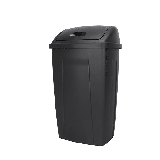 13 Gallon Swing Top Trash Can - Black Plastic Kitchen Garbage Bin with Lid by Unknown