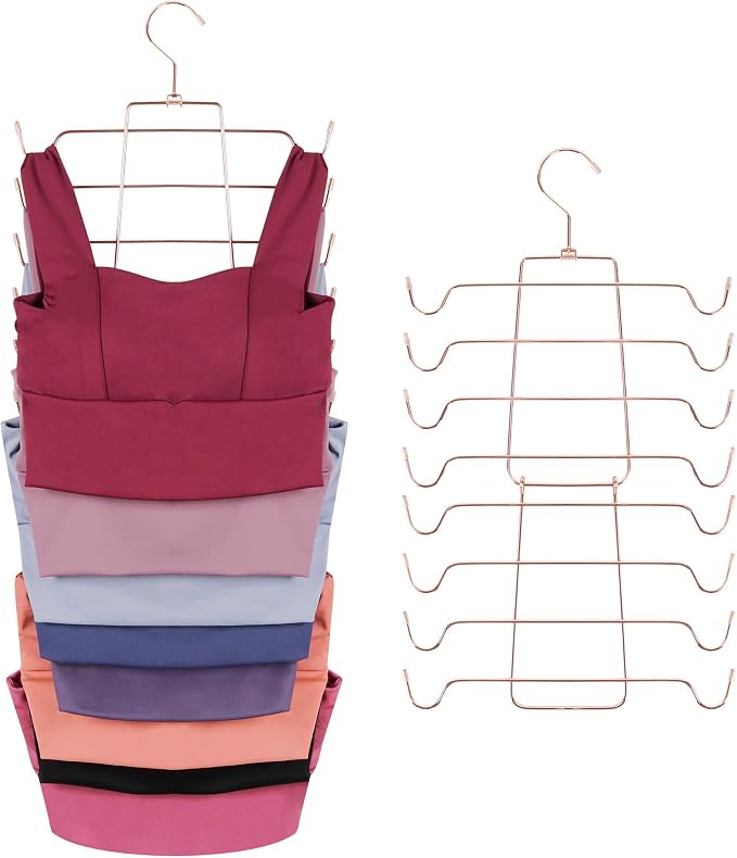 ZEDODIER Tank Top Hanger Space Saving, Bra Hangers for Closet Organizer, Hanging Bra Organizer Tank Tops Holder with 8 Hooks, Closet Organizers and Storage Small Space Solutions, Rose Gold by ZEDODIER
