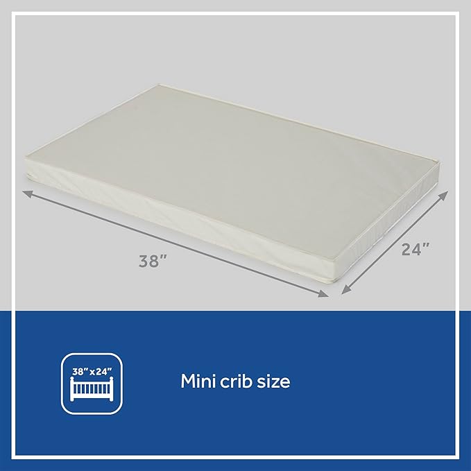 Sealy Baby Mini Crib Mattress Protector Pad Cover, Durable Waterproof Topper, Portable and Comfortable for Newborns Infants and Toddlers, Machine Washable and Dryer Friendly, 38” x 24”- White