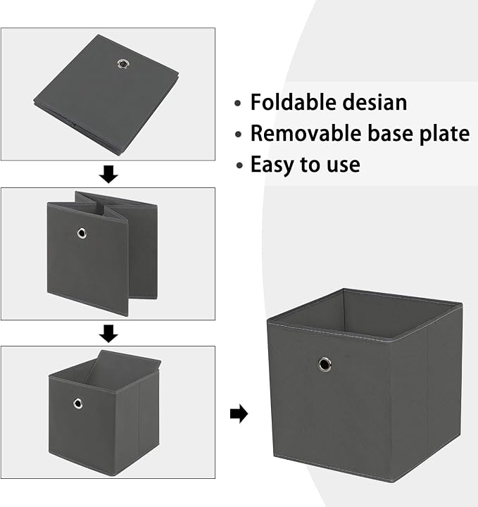 Foldable Storage Cubes Bins ,11 Inch Cloth Storage Cube Fabric Storage Box Cubes Organizer Baskets with Handles for Home Organizer Set of 3 (Grey) - Image 6