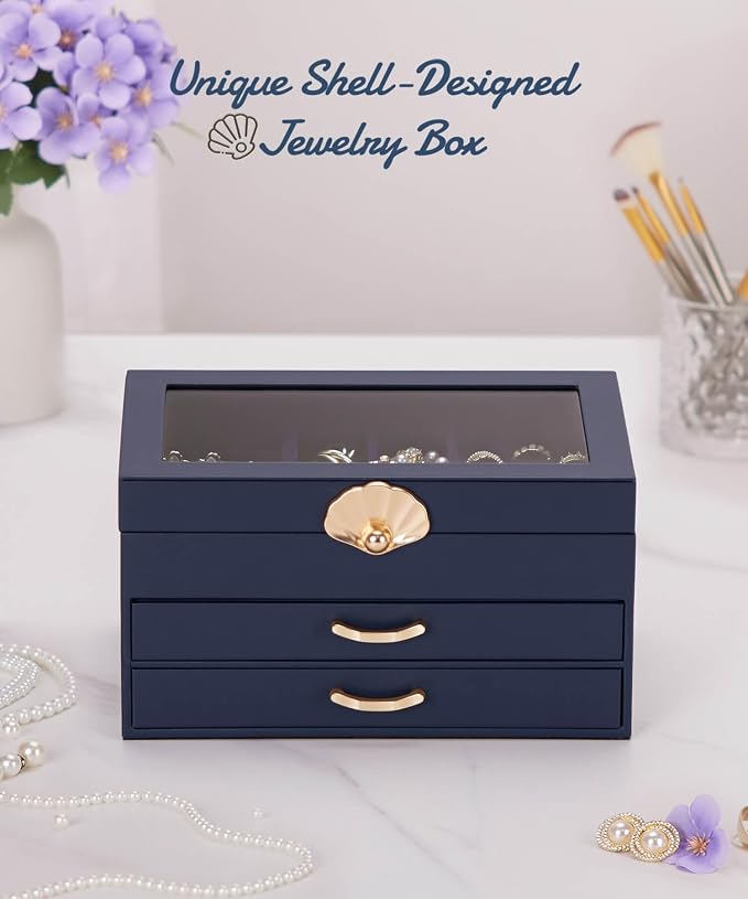 Enthralite Jewelry Box with 2 Drawers: Display Organizer for Earrings Necklaces - Gifts for Girls Women (Dark Blue) - Image 7